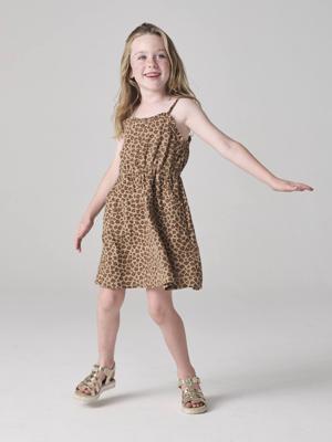 Jurkje met schouderbandjes van katoenen gaas voor meisjes beige