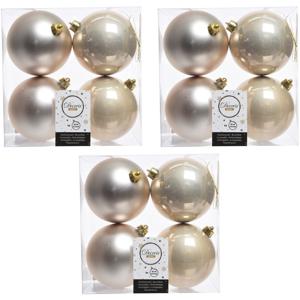 Decoris Kerstballen - 12x st - licht parel/champagne - 10 cm - kunststof - kerstversiering