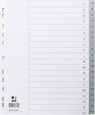 Q-CONNECT tabbladen, A4, PP, 4-gaatsperforatie, set van A-Z, 20 tabs, grijs