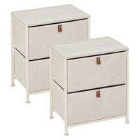 5FIVE Opbergkast Pisa - 2x - 2 mandjes - beige - 45 x 30 x 51 cm - metaal/hout/stof - nachtkastje