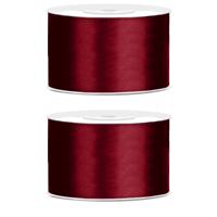 Sierlint satijn - 2x - Donkerrood - 3,8 cm/38 mm x 25 meter - Cadeaulint satijnlint/sierlinten - Hob Sierlint satijn - 2x - Donkerrood - 3,8 cm/38 mm x 25 meter - Cadeaulint satijnlint/sierlinten - Hob