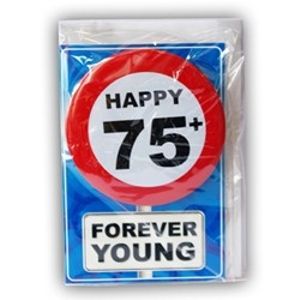 Happy Age Kaart Button - 75 Jaar