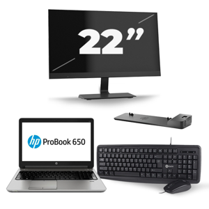 HP ProBook 650 G2 - Intel Core i5-6e Generatie - 15 inch - 8GB RAM - 240GB SSD - Windows 11 + 1x 22 inch Monitor