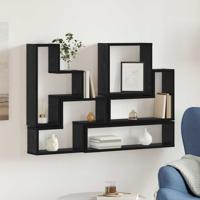 Muur Cube met plank Zwart eiken 96 x 12 x 64 cm Bewerkt hout