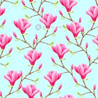 Karo-art Schilderij - roze Magnolia bloemen naadloos patroon, premium print , 3 maten , Wanddecoratie