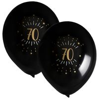 Verjaardag leeftijd ballonnen 70 jaar - 16x - zwart/goud - 23 cm - Feestartikelen/versieringen - thumbnail