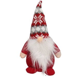 Pluche gnome/dwerg/kabouter decoratie pop/knuffel kleding rood en muts 26 x 11 cm - Kerstman pop