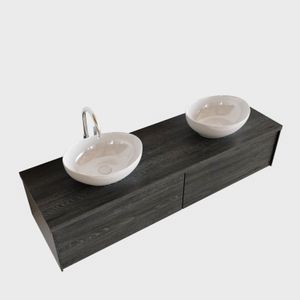 Badkamermeubel BWS Madrid Antraciet 150 cm met Topblad en Keramische Waskom Dubbel (2 lades, 2 kraangaten)