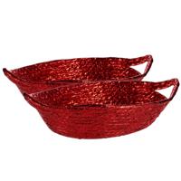 Krist+ broodmandje - metallic rood - 26 x 22 x 8 cm - zeegras - kerst opbergmandje