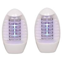 Muskieten/muggen UV LED insectenlamp - Set van 2x stuks - wit - elektrisch - 14 x 9 x 4 cm