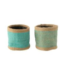 J-Line mand Rond + Band Jute - naturel|azuur - large - 2 stuks