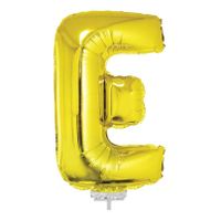 Gouden opblaas letter ballon E op stokje 41 cm