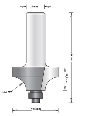 8 MM AFRONDFREES MET ONDERLAGER 44.5X61X15.9