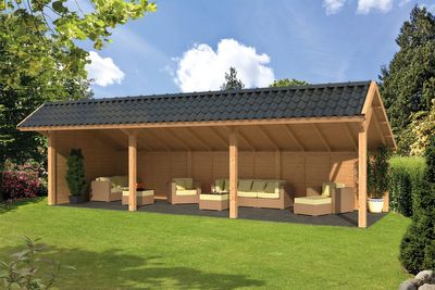 Lariks/Douglas Kapschuur Bergen XL type 6 989x452 cm- Kapschuurdak- Onbehandeld lariks Douglas hout- Tuindeco