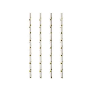 Drinkrietjes papier wit/goud met sterretjes 100x