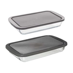 Ovenschalen met deksel 2-delige set - borosilicaat glas - rechthoek - 1.6 en 2.2 Liter