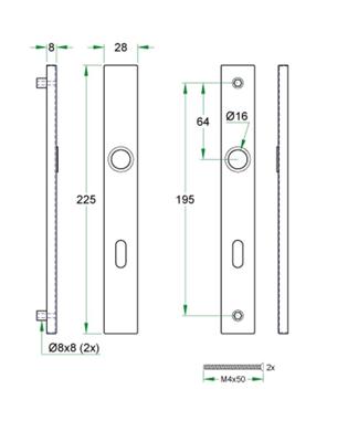 Schildpaar smal rechthoek LS rvs mat WC72