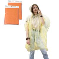 Regenponcho - 2x - oranje transparant - wegwerp - voor volwassenen - one size fitts all - capuchon