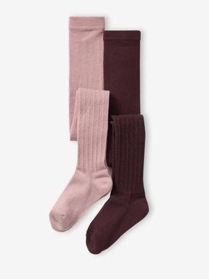 Set van 2 paar gedraaide panty's voor meisjes zachtpaars