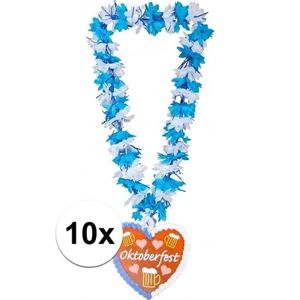 10x Bloemenkransen/hawaiikransen Oktoberfest blauw/wit