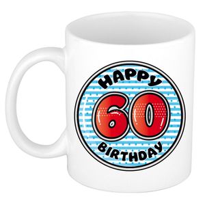 Verjaardag cadeau mok - 60 jaar - blauw - gestreept - 300 ml - keramiek