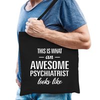 Awesome psychiatrist / geweldige psychiater cadeau tas zwart voor dames en heren - thumbnail