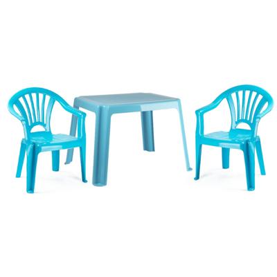 Tuinstoelen en tafel set voor kinderen - kunststof - lichtblauw - met 2x stoelen - buiten/binnen