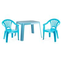 Tuinstoelen en tafel set voor kinderen - kunststof - lichtblauw - met 2x stoelen - buiten/binnen