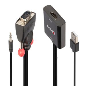 Lindy 38284 video kabel adapter VGA (D-Sub) + 3.5mm HDMI + 3.5mm Zwart