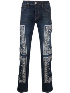 Philipp Plein jean slim à motif cachemire brodé - Bleu