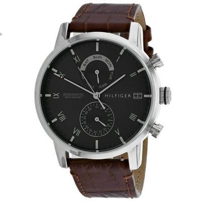 Tommy Hilfiger Herenhorlogemet bruine leren band, 44 mm