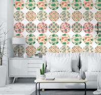 Geometrisch behang rood en blauw bloemen patroon