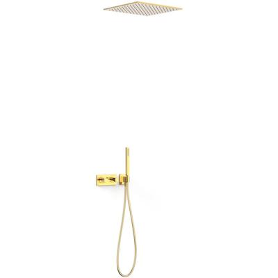 Regendouche set Tres B-System | Inbouw | Thermostaatkraan | 2-weg | Rechthoekig | 24k Goud glans 24k Goud glans