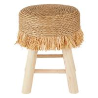 Bijzet krukje model Yucatan - beige - hout - D30 x H40 cm - Meubels - Zitten