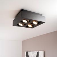 Pollux nero II II by LUSENZ - Vierkante 4-lichts plafondlamp met richtbare spots, matzwarte coating en interieur