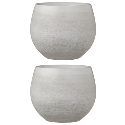 Set van 2x stuks bloempotten creme wit keramiek voor kamerplant H15 x D18 cm