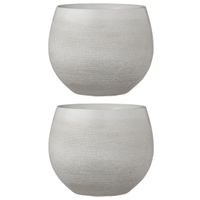 Set van 2x stuks bloempotten creme wit keramiek voor kamerplant H15 x D18 cm