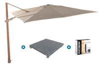 4-Seasons zweefparasol Siesta Premium 300 x 300 - Woodlook/Sand met voet en hoes - thumbnail