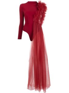 Alchemy x Lia Aram haut froncé en tulle à design à une épaule - Rouge