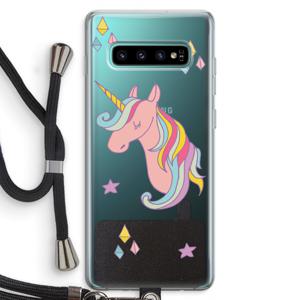 Roze eenhoorn: Samsung Galaxy S10 Plus Transparant Hoesje met koord