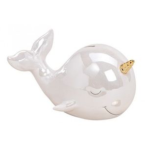 Walvis met gouden hoorn spaarpot voor kinderen 18 cm