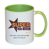 Super Juf mok met naam (groen)