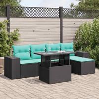 6-delige Loungeset met kussens poly rattan acacia zwart