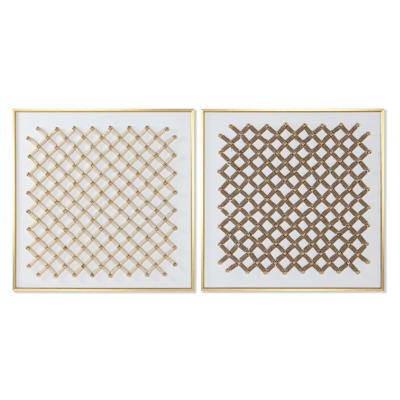 Schilderij Home ESPRIT Wit Gouden Natuurlijk Abstract Modern 100 x 3,5 x 100 cm (2 Stuks)