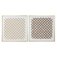 Schilderij Home ESPRIT Wit Gouden Natuurlijk Abstract Modern 100 x 3,5 x 100 cm (2 Stuks)
