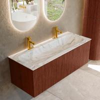 Badmeubel Mondiaz Kurve-Dlux | 120 cm cm | Meubelkleur Ruby | Wastafelkleur Glace | Solid surface | Wasbak midden spoelbak | 2 kraangaten