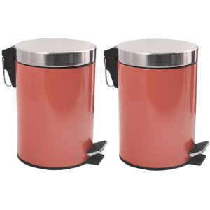 Prullenbak/pedaalemmer - 2x - metaal - terracotta - 3 liter - 17 x 25 cm - Badkamer/toilet