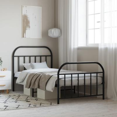 Bedframe met hoofd- en voeteneinde metaal zwart 107x203 cm