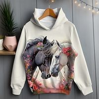 Voor meisjes 3D Bloemig Paard Trui met capuchon Pullover Lange mouw 3D-afdrukken Lente Herfst Actief Modieus leuke Style Polyester Kinderen 3-12 jaar Capuchon Buiten Casual Dagelijks Normale pasvorm Lightinthebox