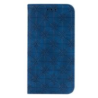 iPhone 12 Pro Max hoesje - Bookcase - Pasjeshouder - Portemonnee - Bloemenpatroon - Kunstleer - Blauw